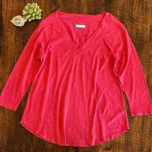 Mododoc | Soft Red Cotton V-Neck 3/4 Sleeve Tunic Top, Size L